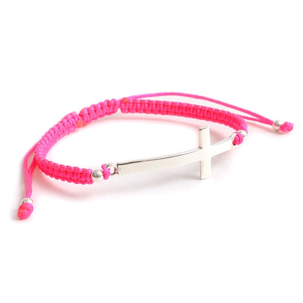 CHALISA T.. / Flatt Silver Cross Notched Cord Bracelet