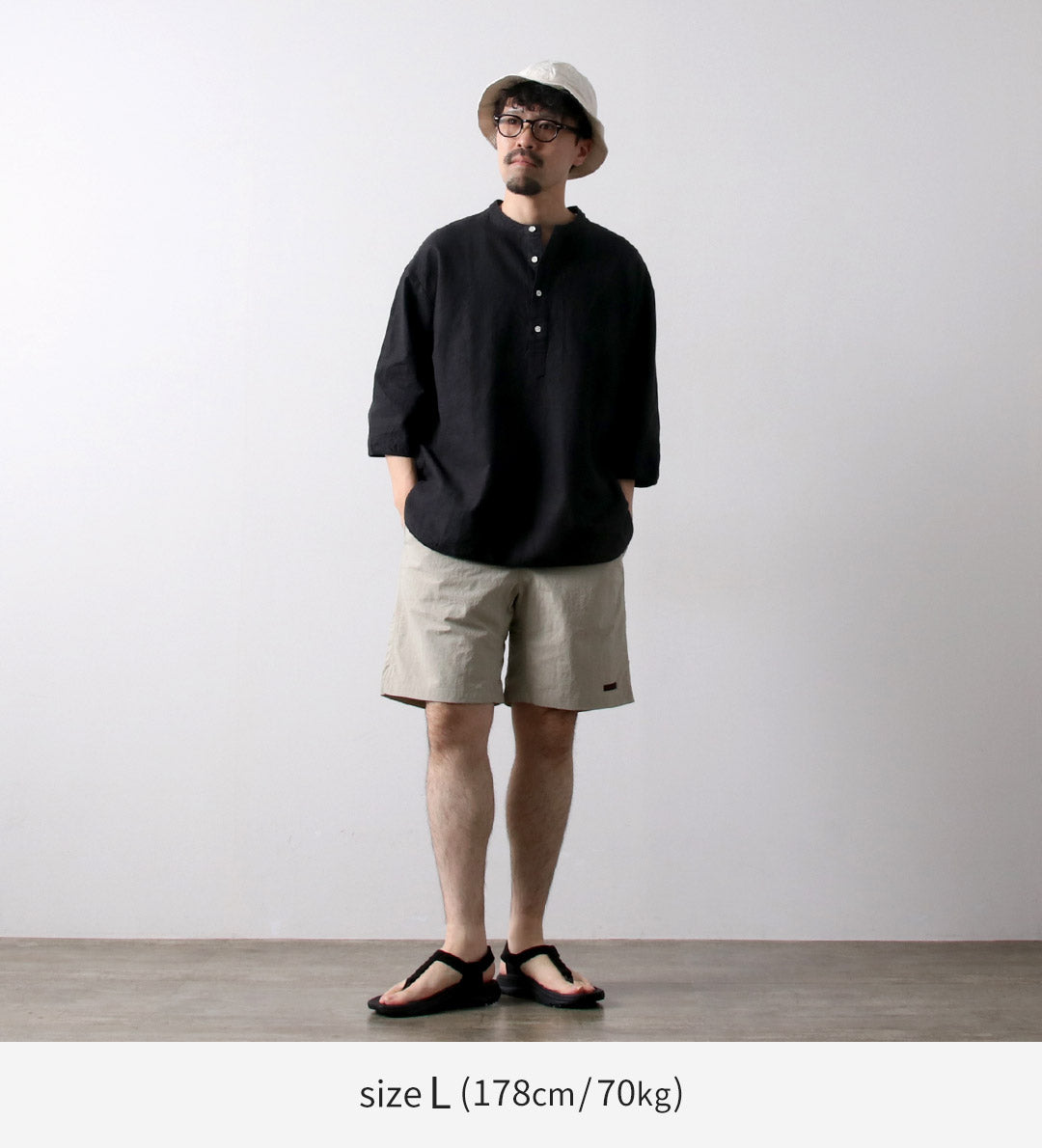 KEMA DESIGNS / Linen Cotton Cloth Henry Neck T-Shirt