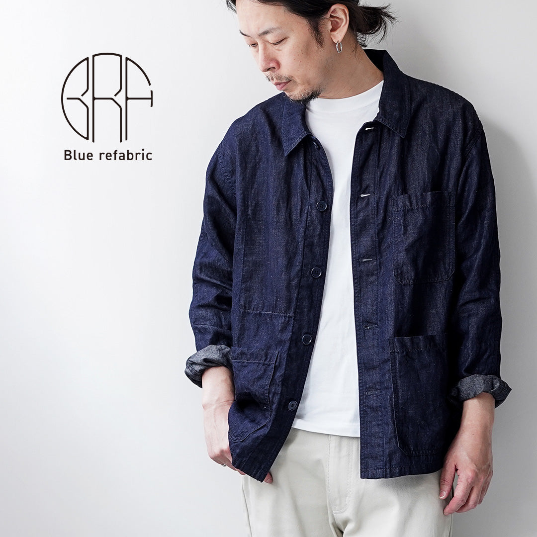 Blue refabric / Cotton Linen Denim French Coverall Jacket