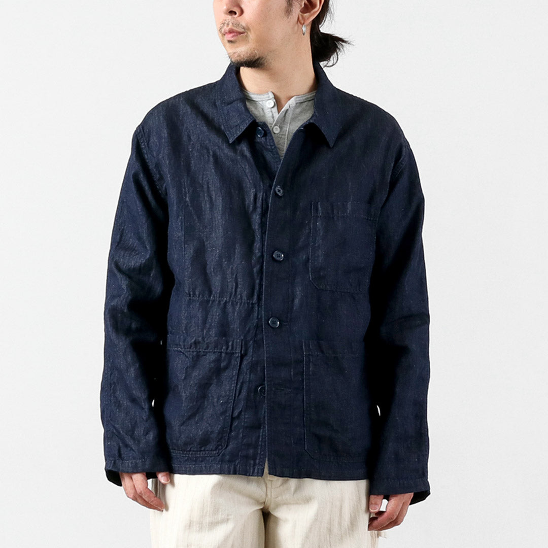 Blue refabric / Cotton Linen Denim French Coverall Jacket