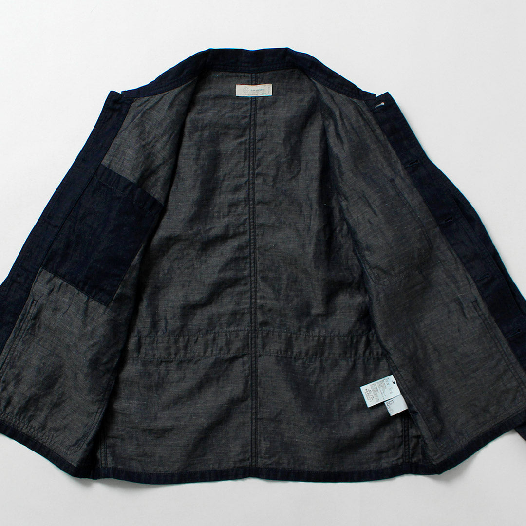 Blue refabric / Cotton Linen Denim French Coverall Jacket