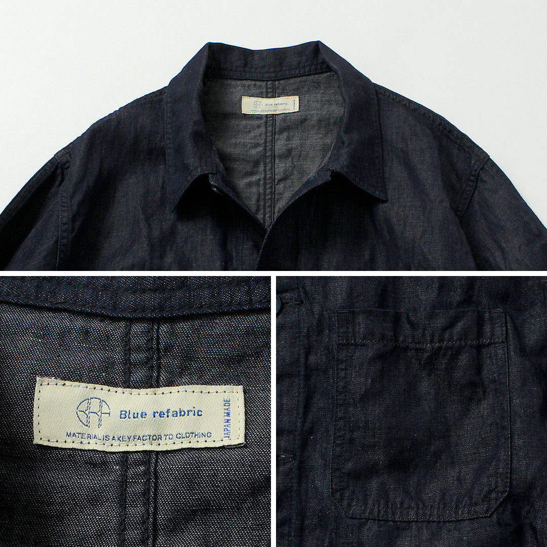 Blue refabric / Cotton Linen Denim French Coverall Jacket