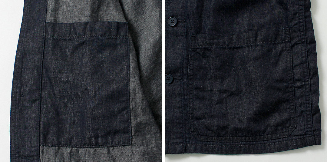 Blue refabric / Cotton Linen Denim French Coverall Jacket