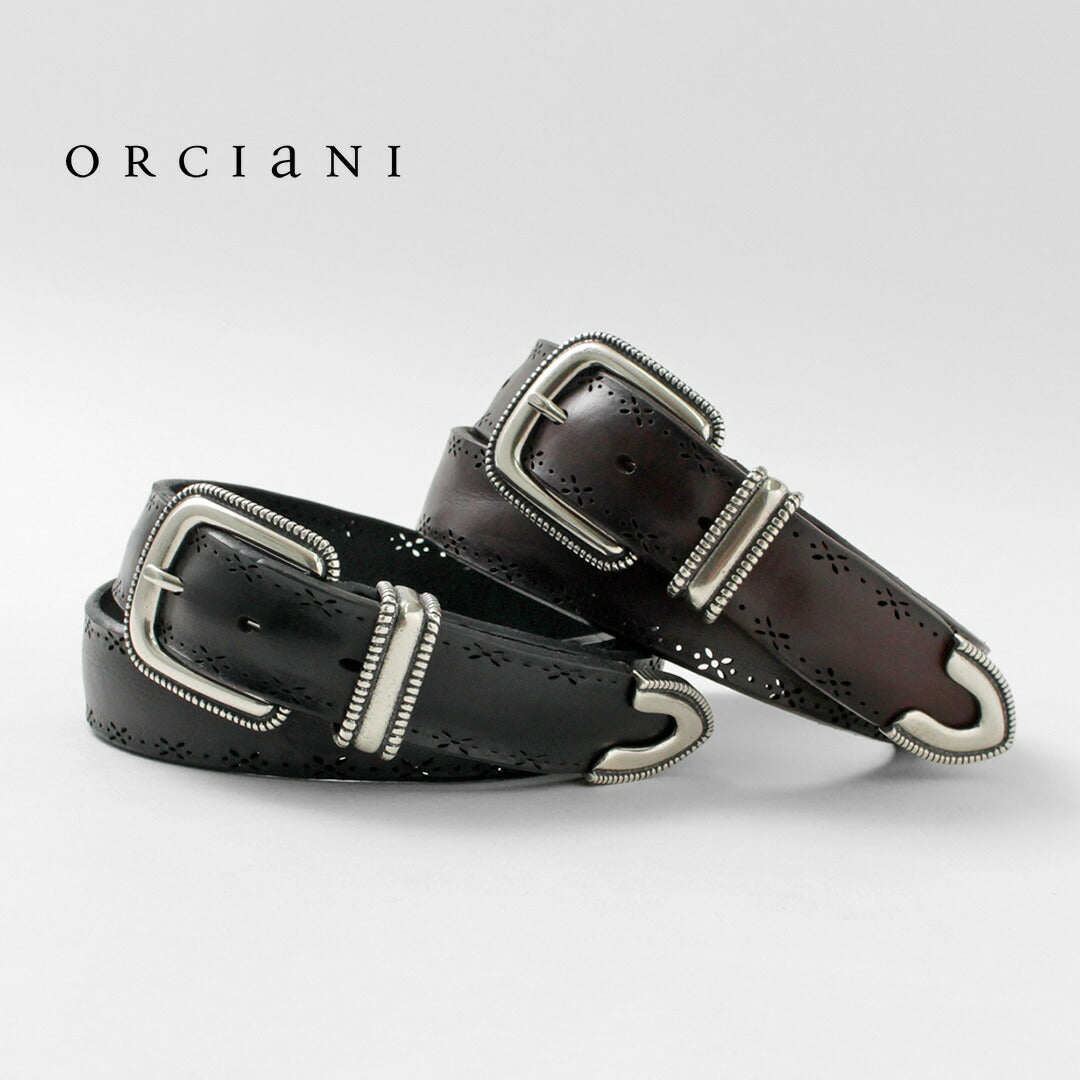 ORCIANI / Bull 金屬尖頭軟質打孔皮革腰帶