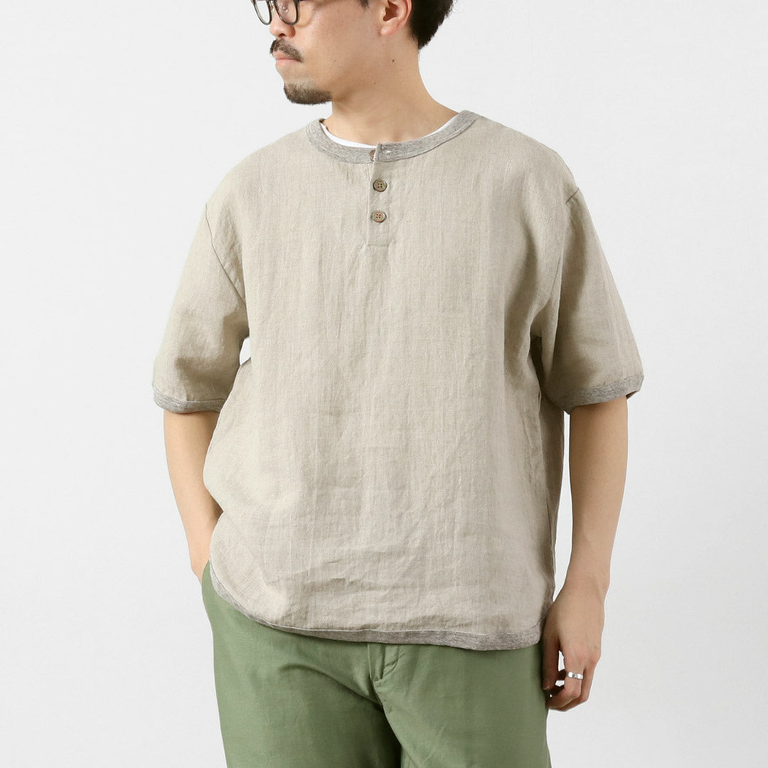 RE MADE IN TOKYO JAPAN / T-shirt à col Henley en lin français