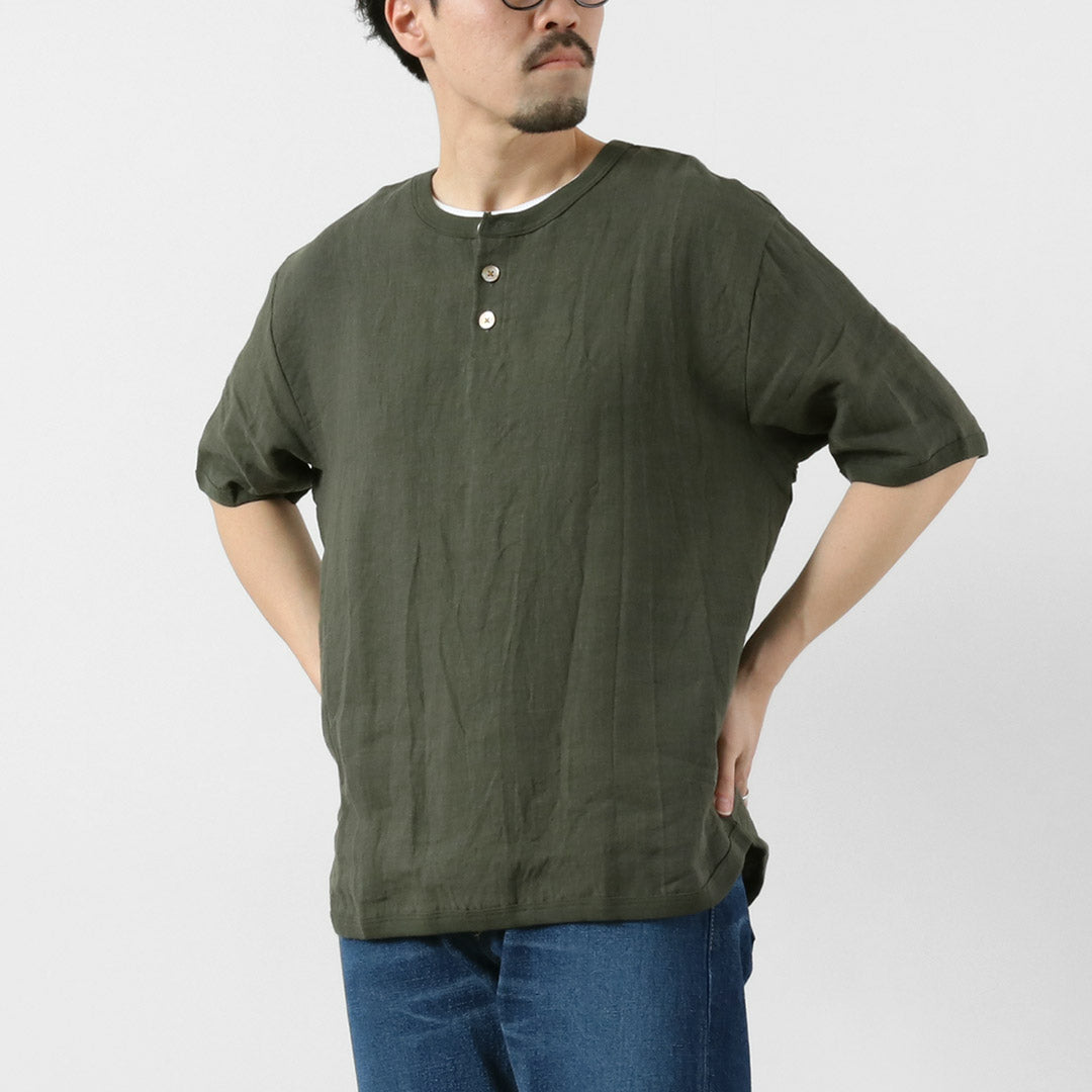 RE MADE IN TOKYO JAPAN / T-shirt à col Henley en lin français