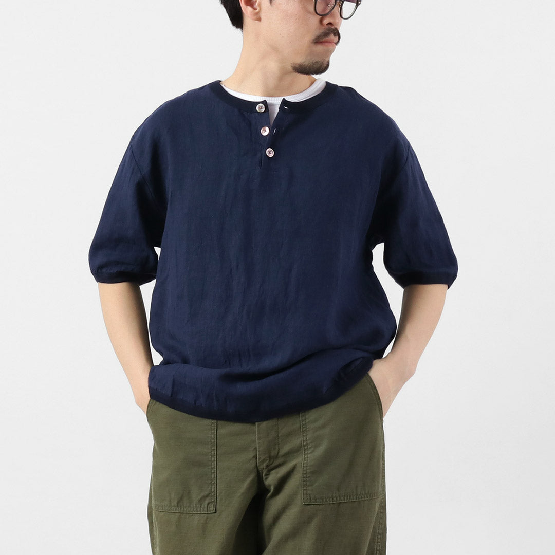 RE MADE IN TOKYO JAPAN / T-shirt à col Henley en lin français
