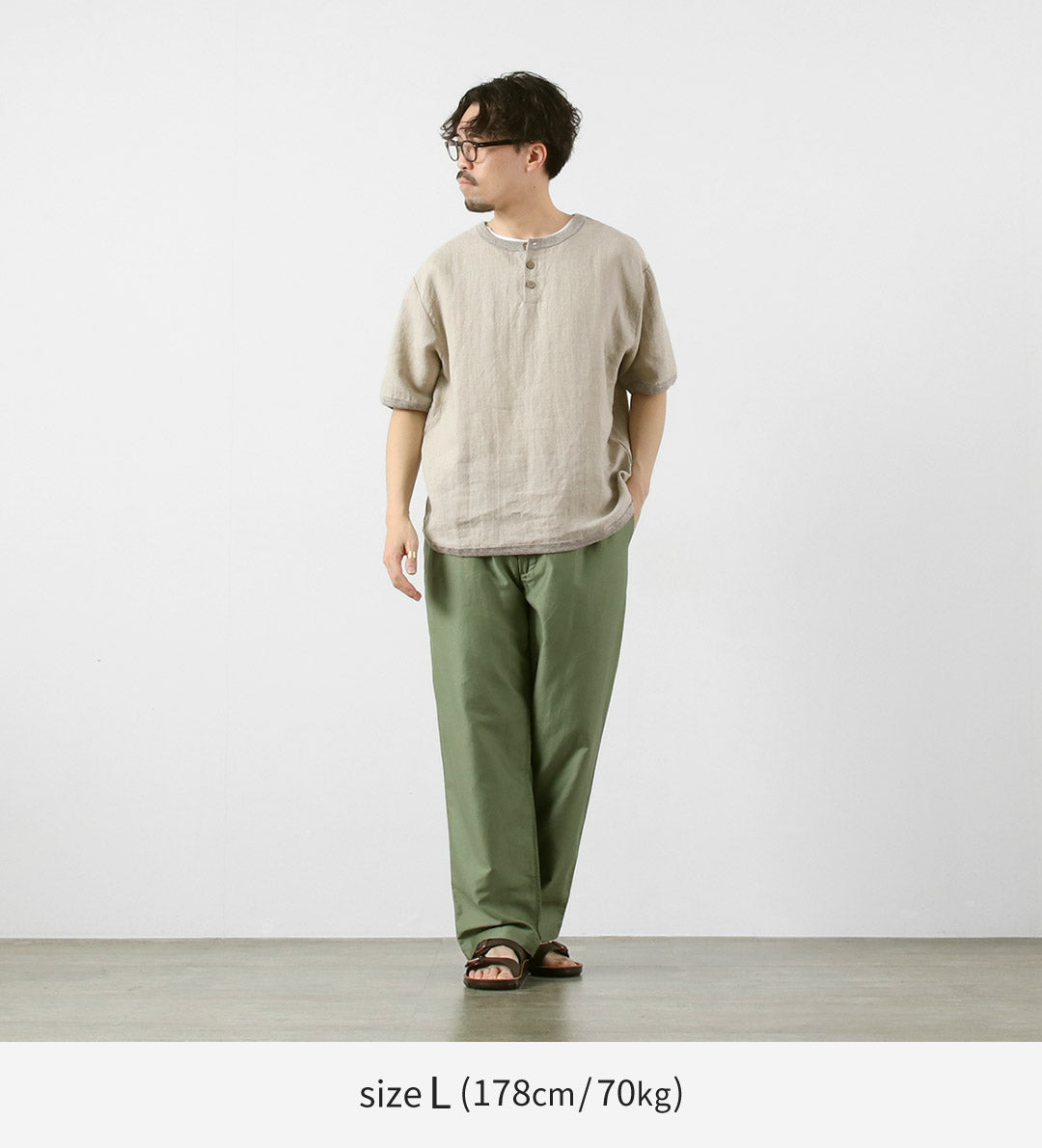 RE MADE IN TOKYO JAPAN / T-shirt à col Henley en lin français