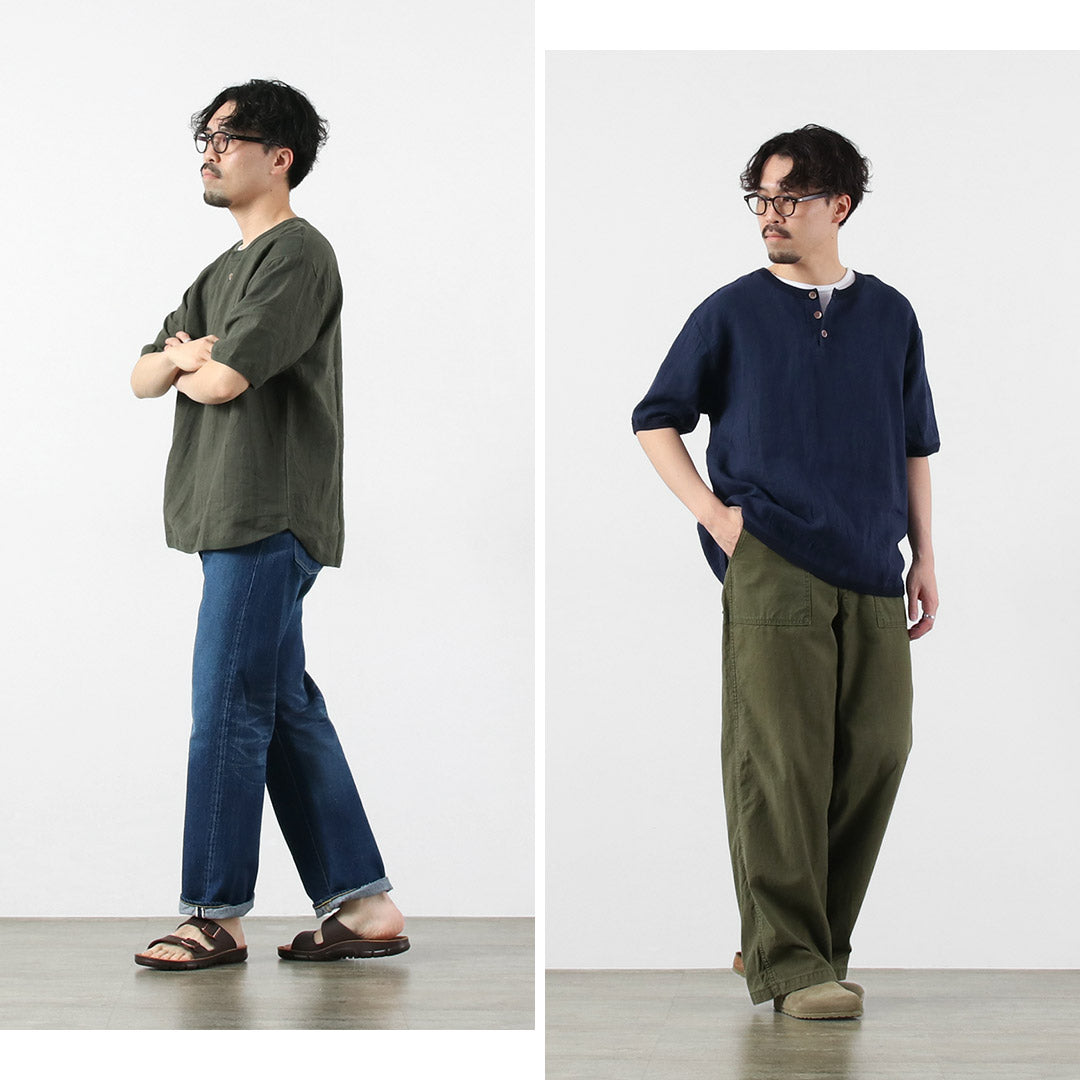 RE MADE IN TOKYO JAPAN / T-shirt à col Henley en lin français