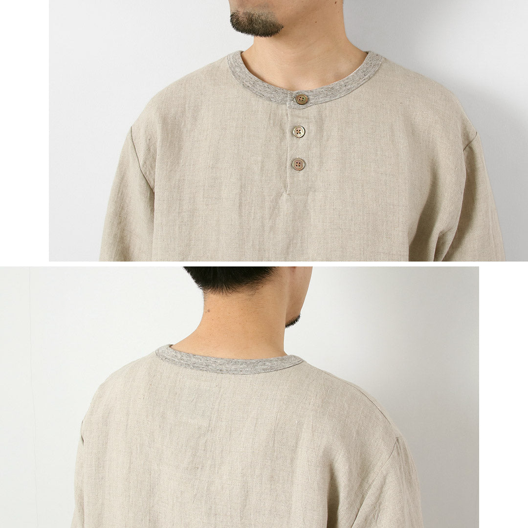 RE MADE IN TOKYO JAPAN / T-shirt à col Henley en lin français