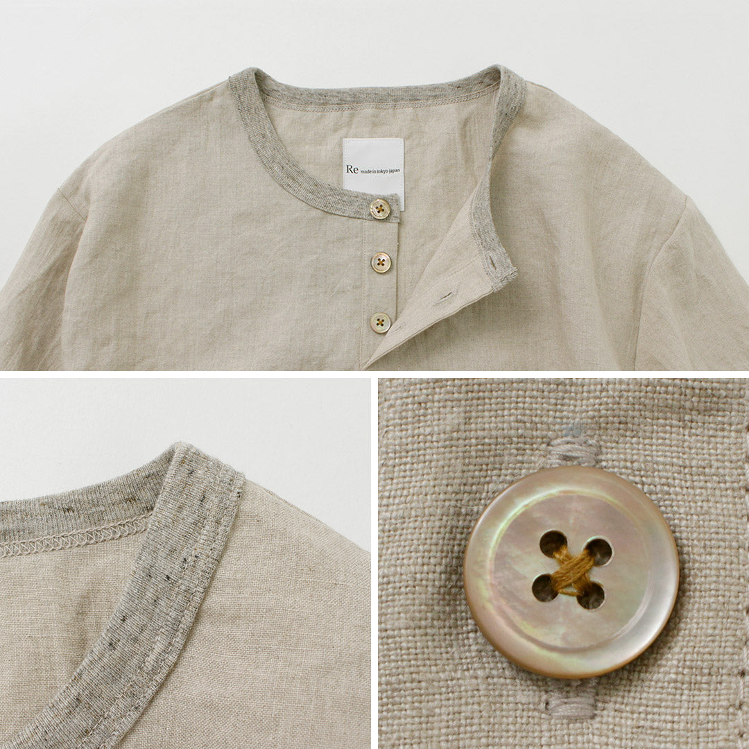 RE MADE IN TOKYO JAPAN / T-shirt à col Henley en lin français