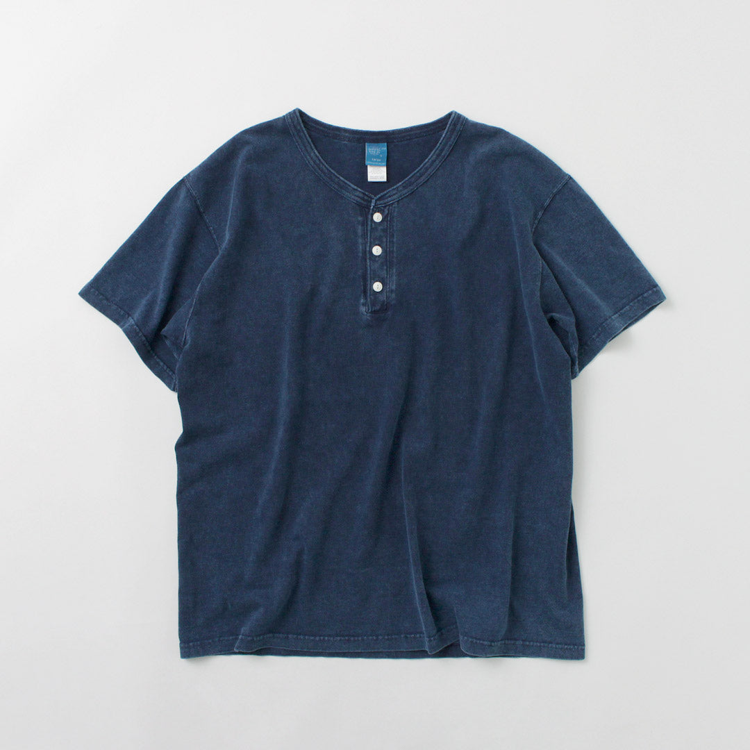 GOOD ON / T-shirt indigo à manches courtes et col Henley