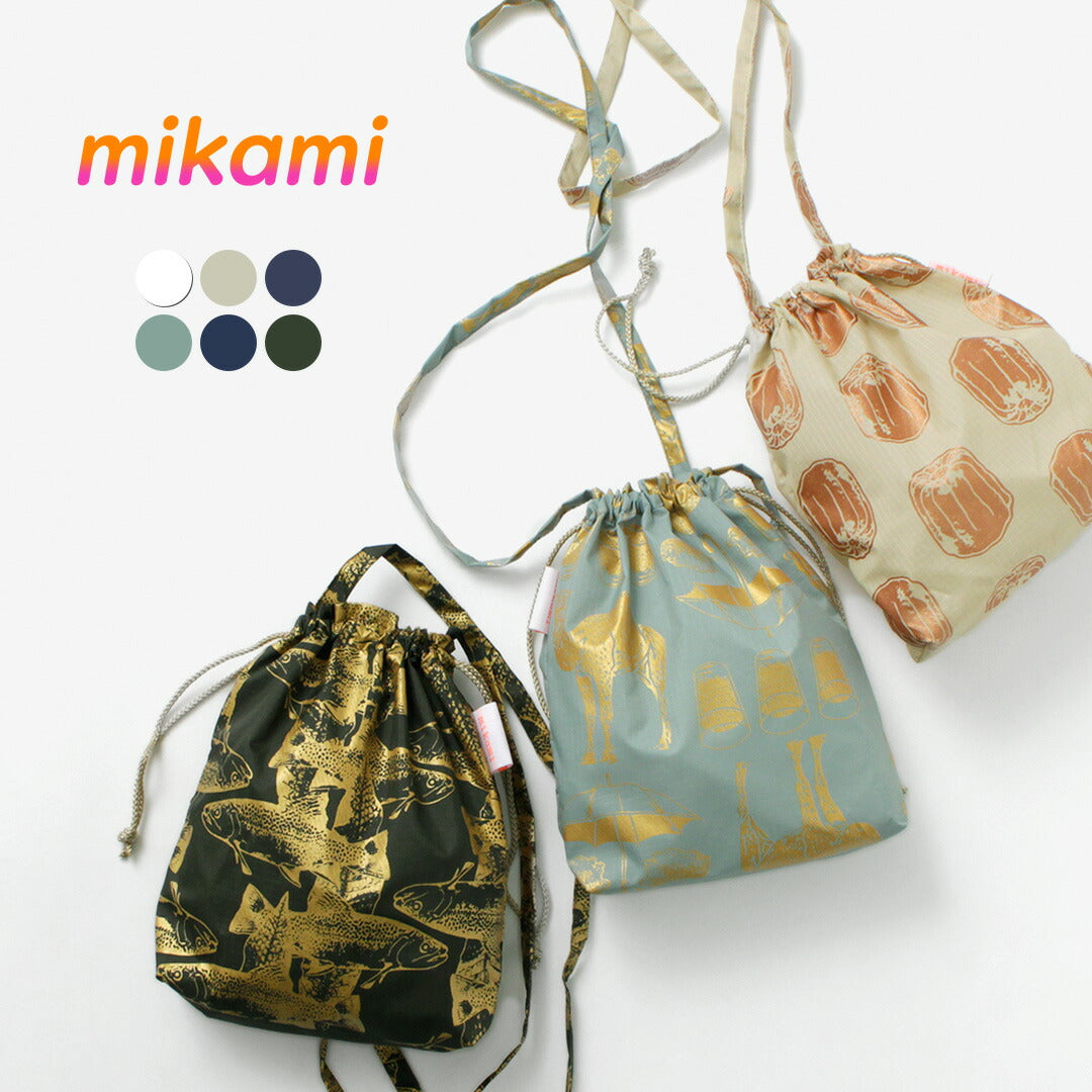 MIKAMI / 프린트 나일론 드로스트링 백