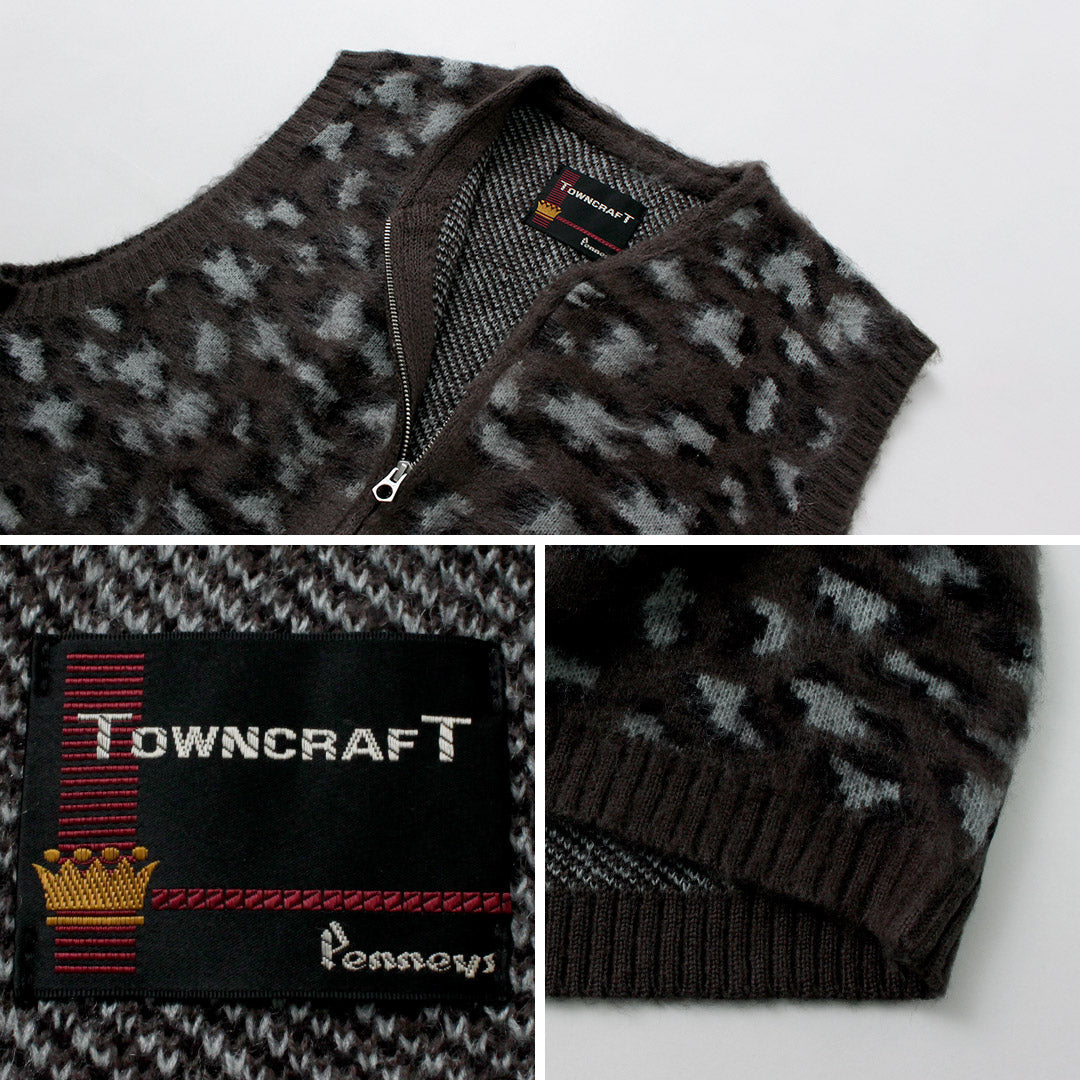 TOWNCRAFT / 毛茸茸的複古圖案拉鍊背心