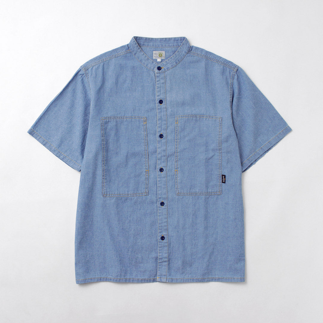 GOHEMP / Camisa sin cuello de trabajo de cambray de algodón y cáñamo