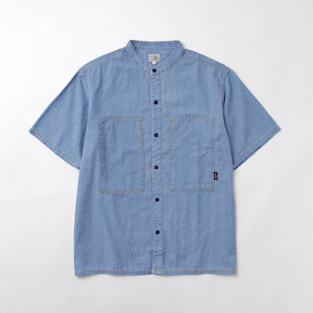 GOHEMP / Camisa sin cuello de trabajo de cambray de algodón y cáñamo