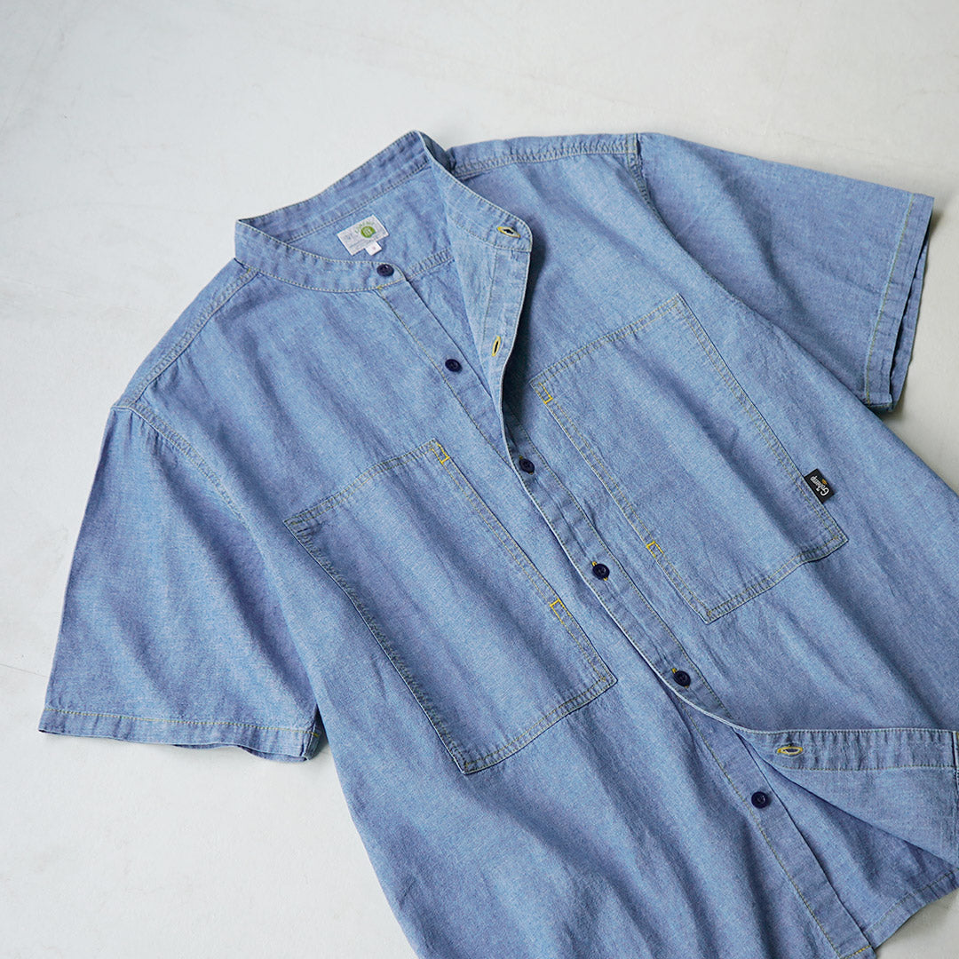 GOHEMP / Camisa sin cuello de trabajo de cambray de algodón y cáñamo