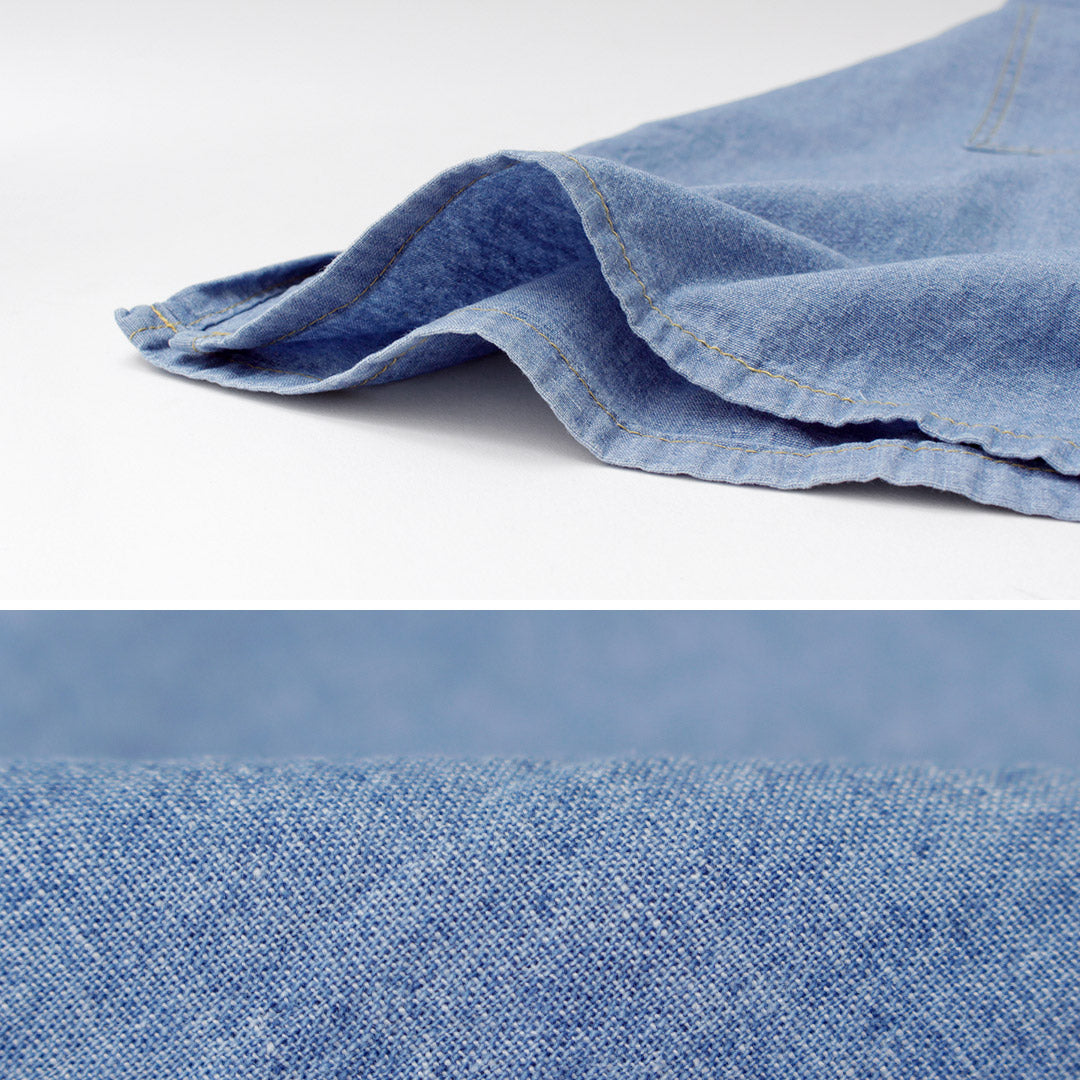 GOHEMP / Camisa sin cuello de trabajo de cambray de algodón y cáñamo