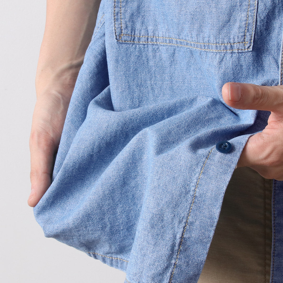 GOHEMP / Camisa sin cuello de trabajo de cambray de algodón y cáñamo