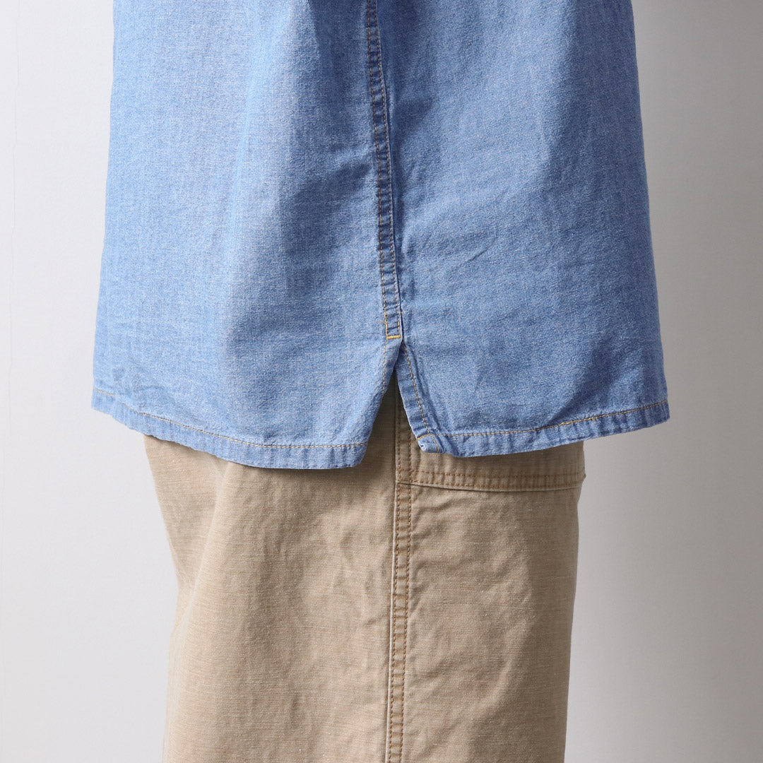 GOHEMP / Camisa sin cuello de trabajo de cambray de algodón y cáñamo
