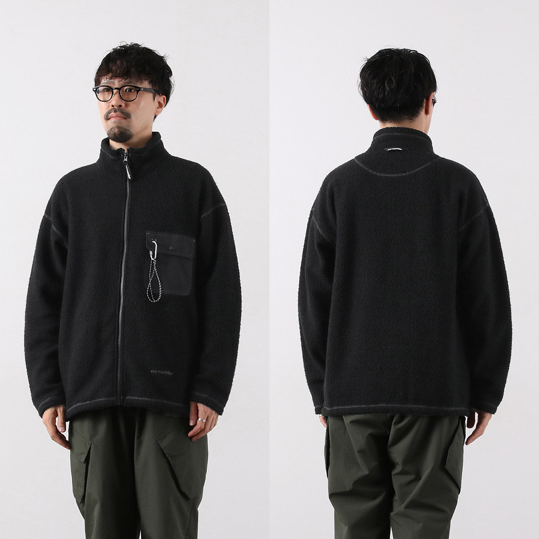 AND WANDER / Veste Re-Wool Jacquard Stand Zip