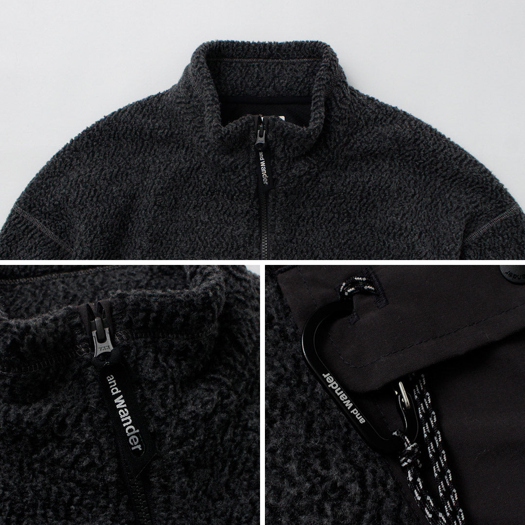 AND WANDER / Veste Re-Wool Jacquard Stand Zip