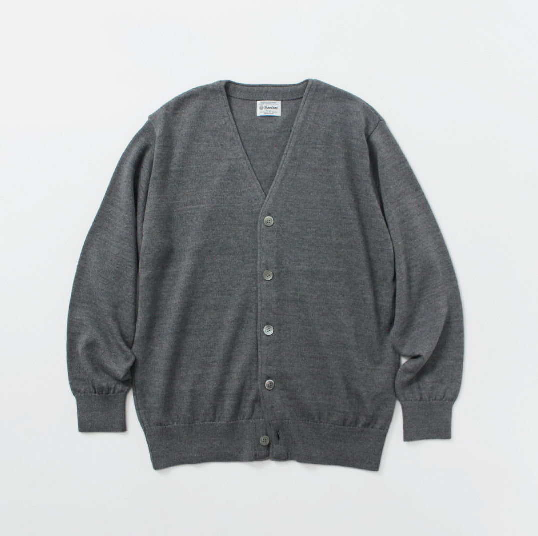 YONETOMI NEW BASIC / Cárdigan de punto americano de lana y algodón