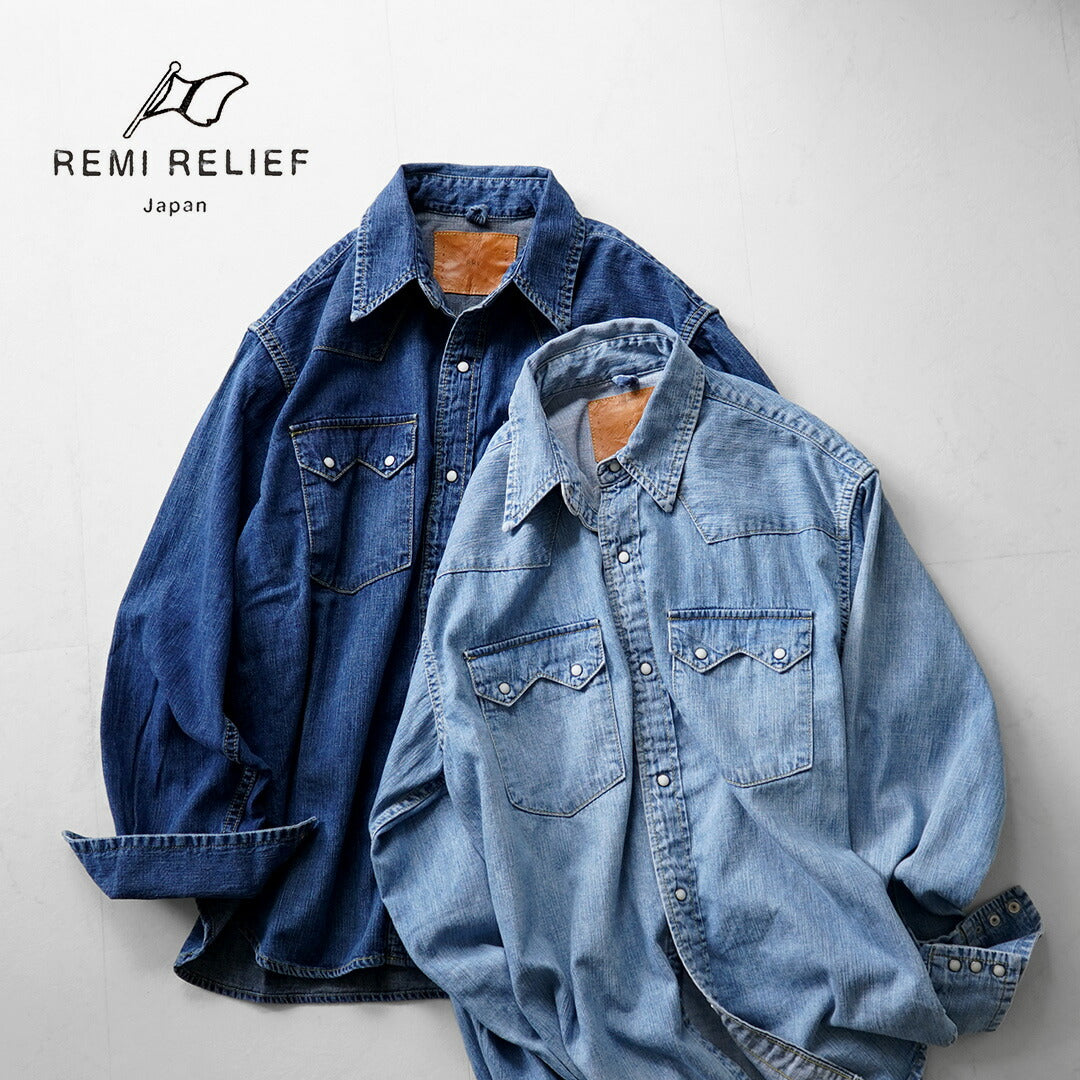 REMI RELIEF / 8.5온스 데님 웨스턴 셔츠 톱니 플랩 중고 마감