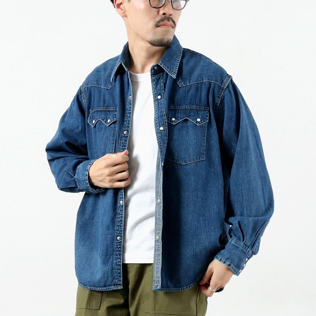 REMI RELIEF / 8.5온스 데님 웨스턴 셔츠 톱니 플랩 중고 마감