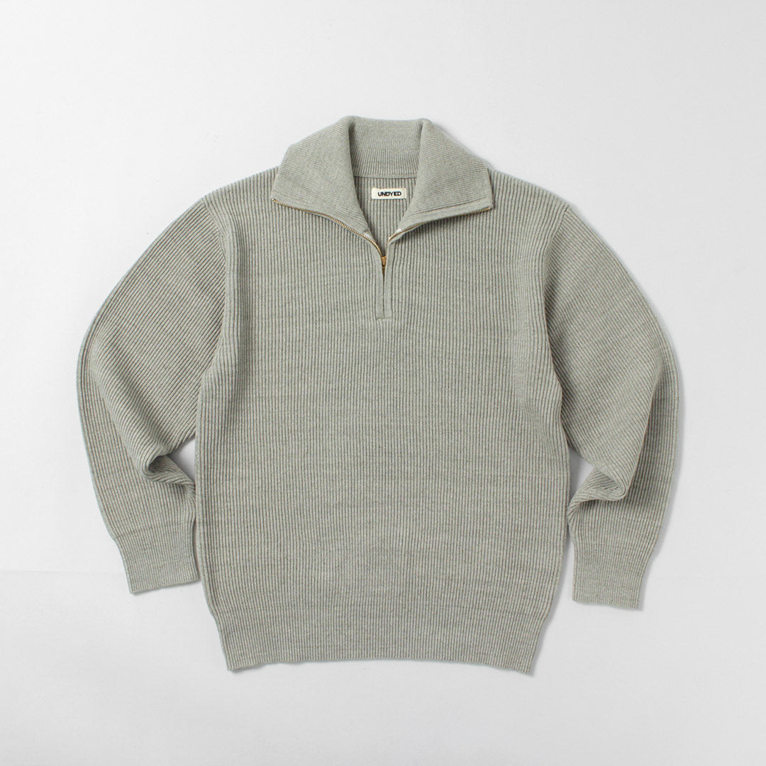 UNDYED / 오가닉 코튼 골지 하프집 니트