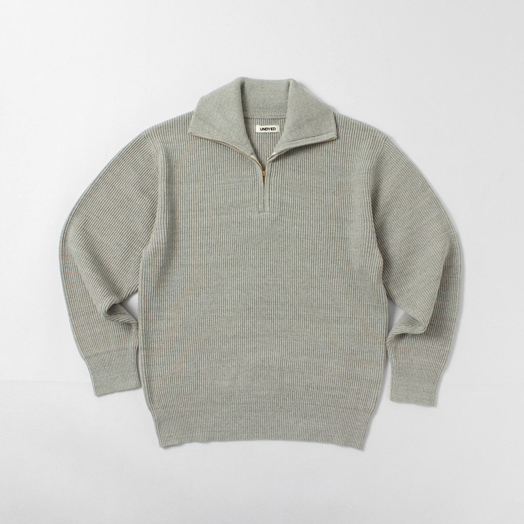 UNDYED / 오가닉 코튼 골지 하프집 니트
