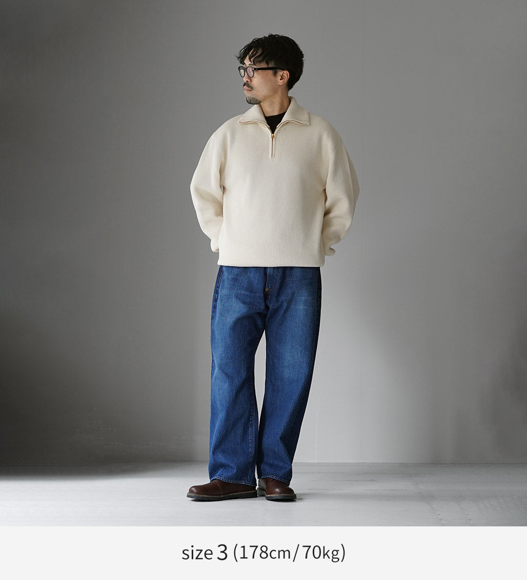 UNDYED / 오가닉 코튼 골지 하프집 니트