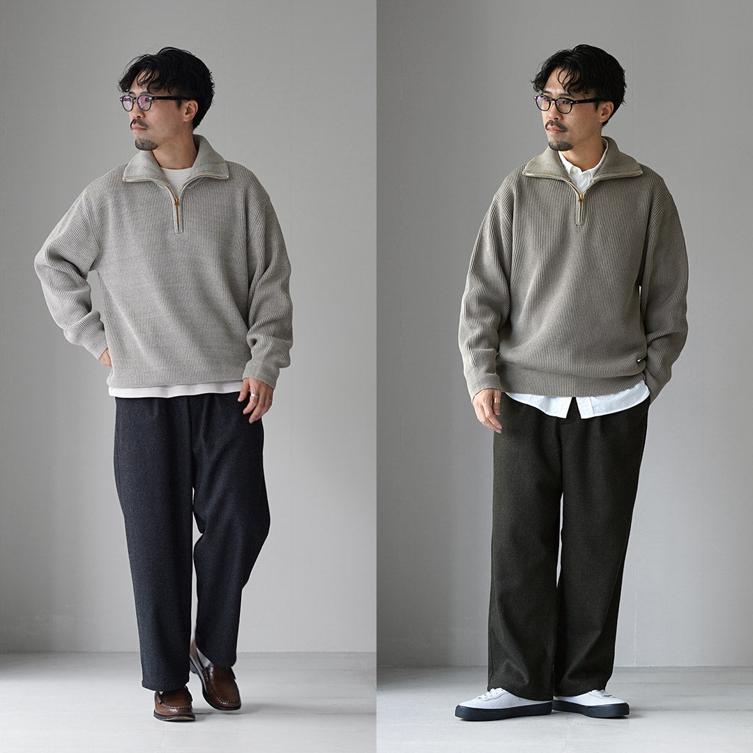 UNDYED / 오가닉 코튼 골지 하프집 니트