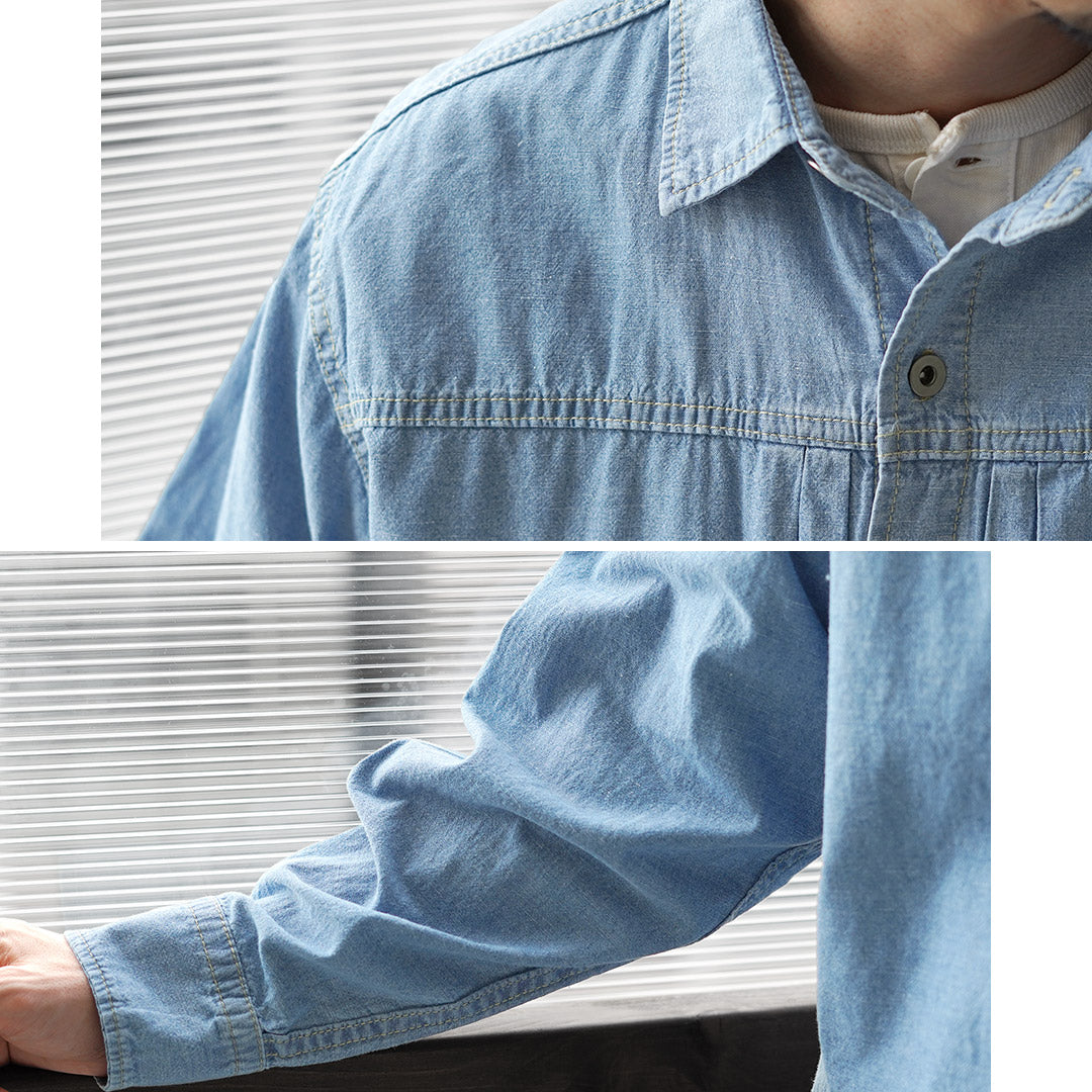 GOHEMP / Chemise de Travail Plissée, Chambray Chanvre-Coton