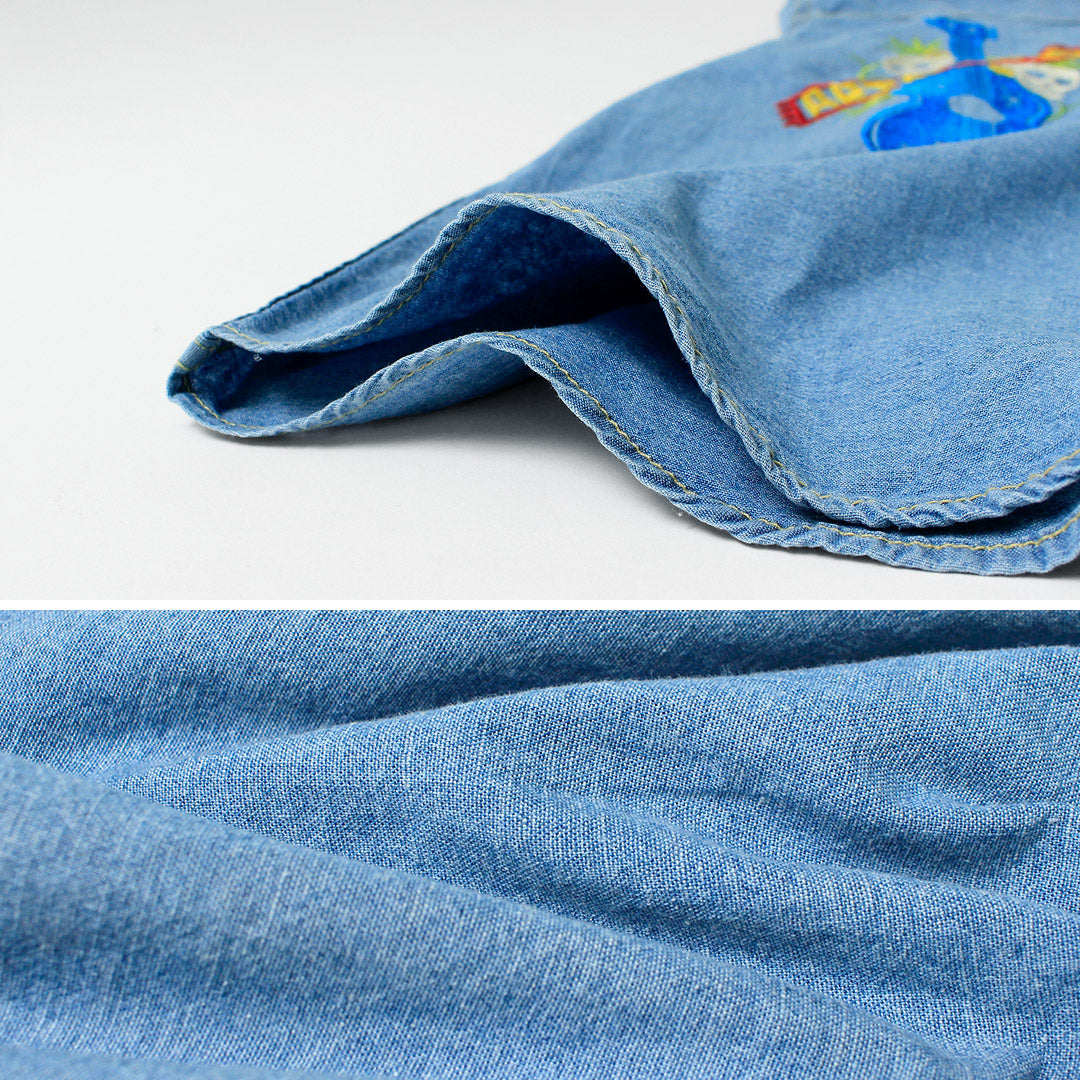 GOHEMP / Camisa de trabajo plisada bordada Chambray de algodón de cáñamo