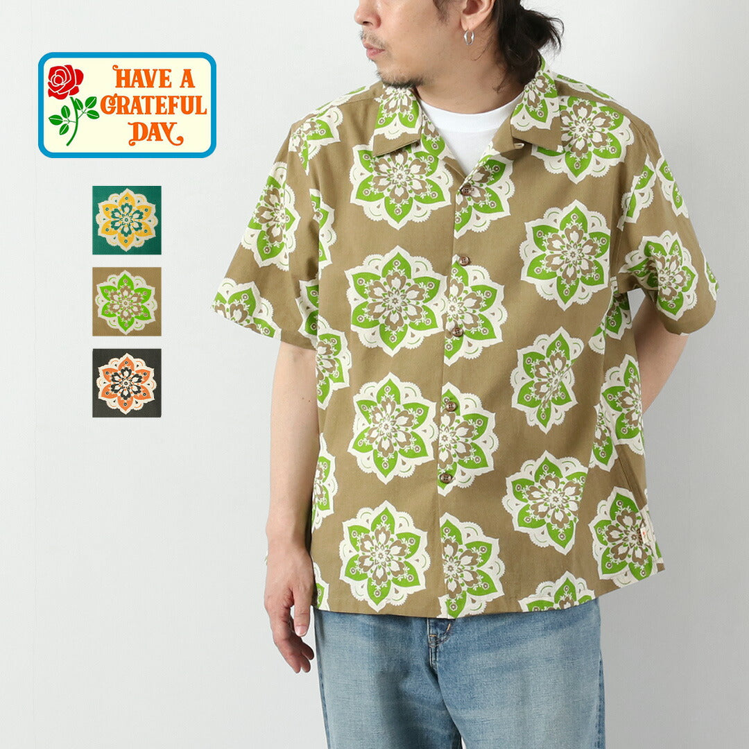 HAVE A GRATEFUL DAY / Chemise col ouvert S/S Design rond imprimé