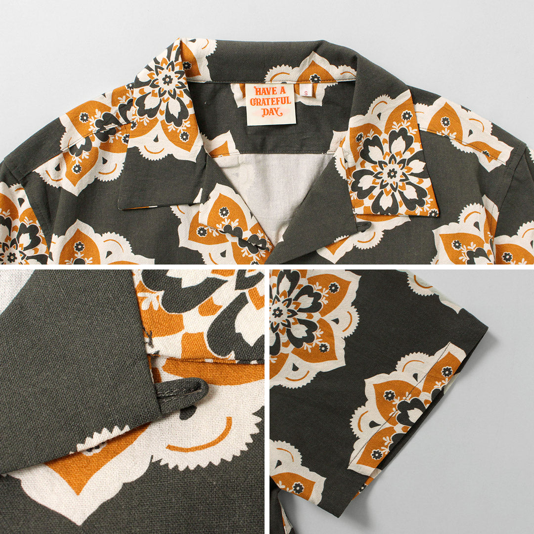 HAVE A GRATEFUL DAY / Chemise col ouvert S/S Design rond imprimé