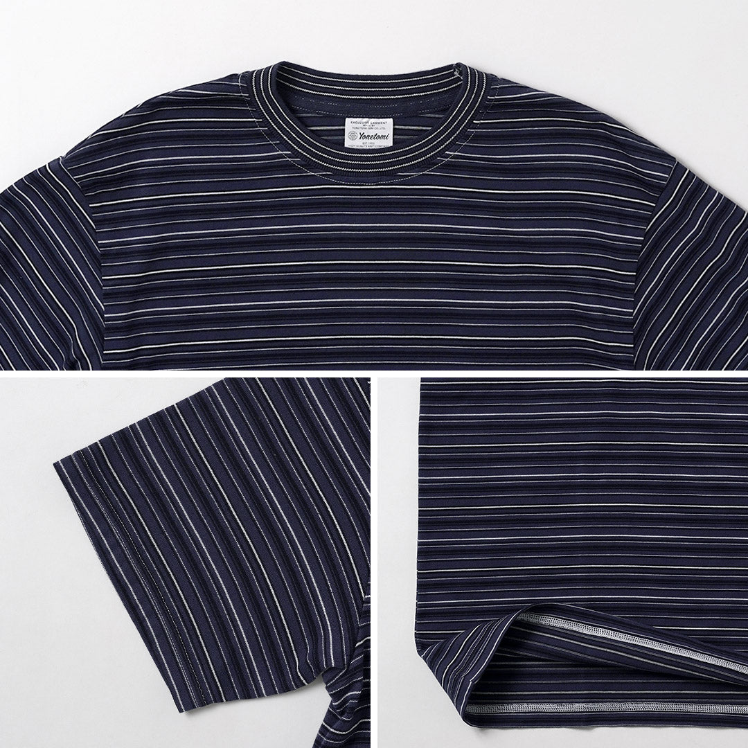 YONETOMI NEW BASIC / Garment-Dyed Striped Short Sleeve T-Shirt
