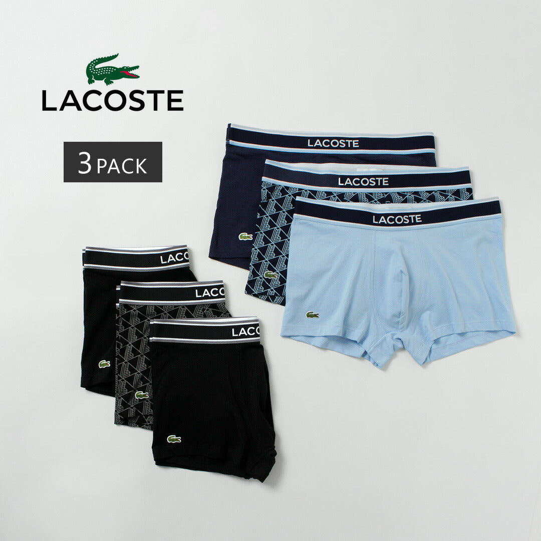 LACOSTE / Pack de 3 calzoncillos de algodón elástico con monograma y liso