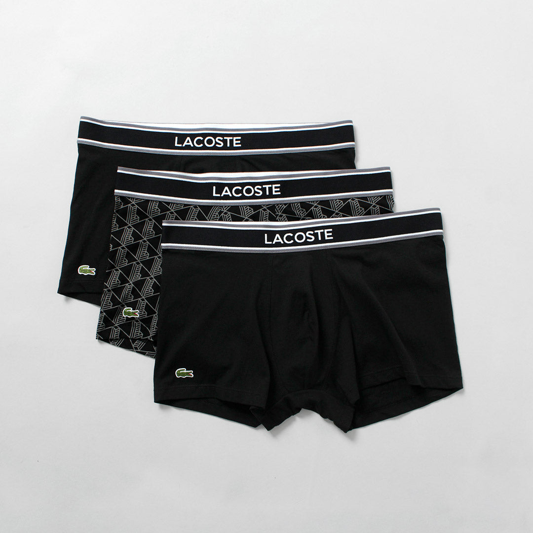 LACOSTE / Pack de 3 calzoncillos de algodón elástico con monograma y liso