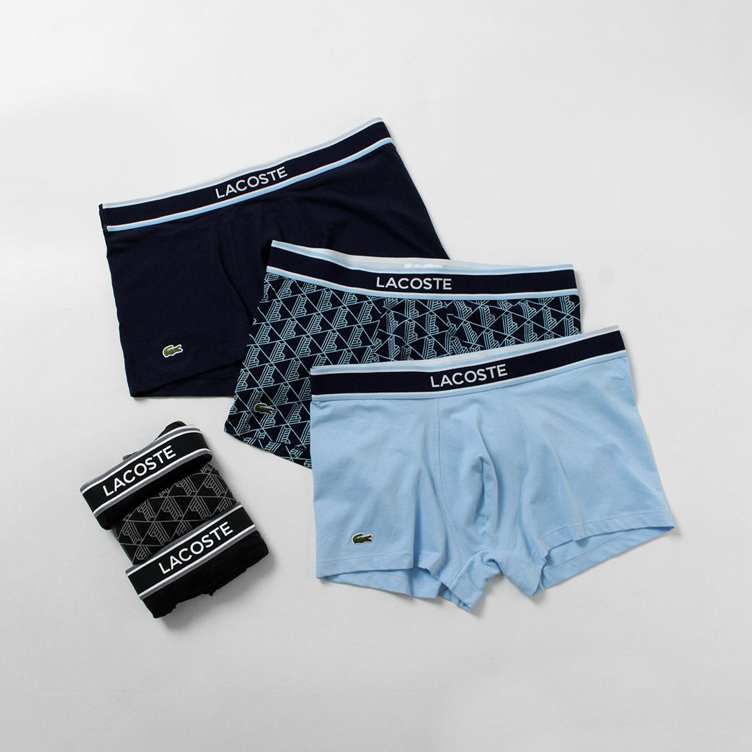 LACOSTE / Pack de 3 calzoncillos de algodón elástico con monograma y liso