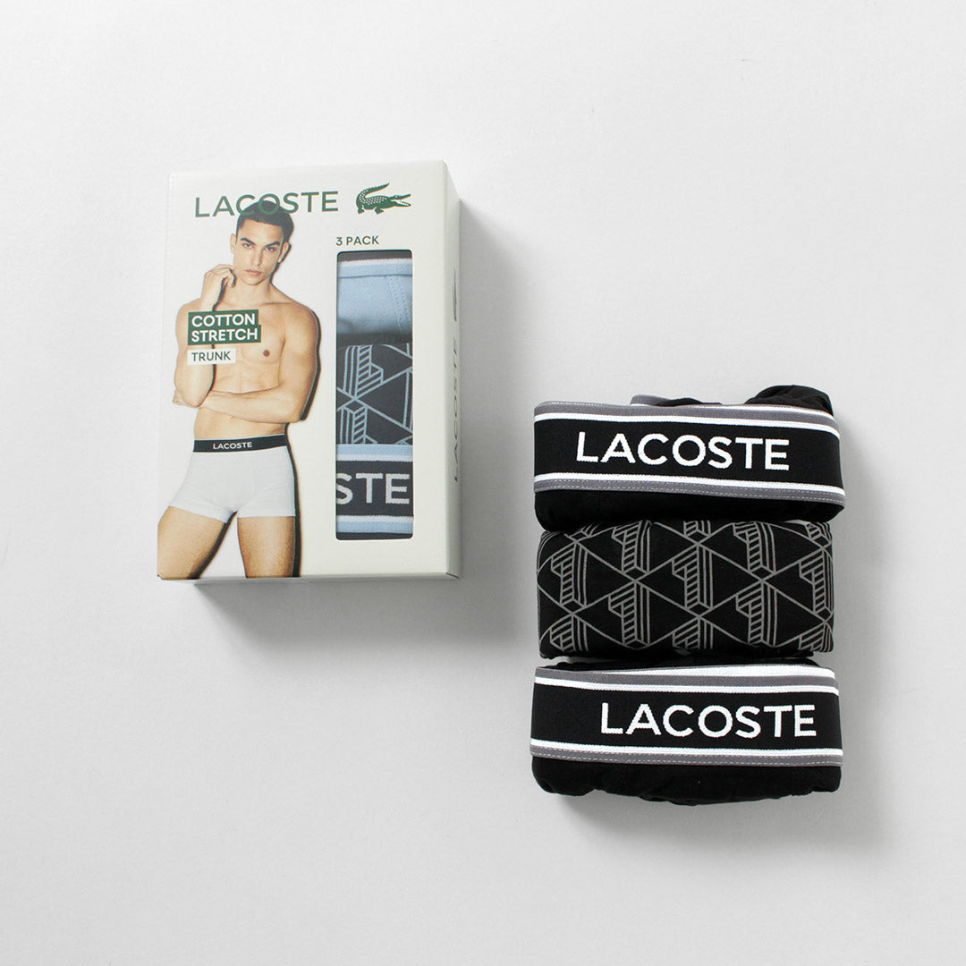 LACOSTE / Pack de 3 calzoncillos de algodón elástico con monograma y liso