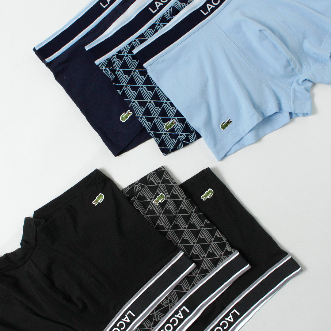 LACOSTE / Pack de 3 calzoncillos de algodón elástico con monograma y liso