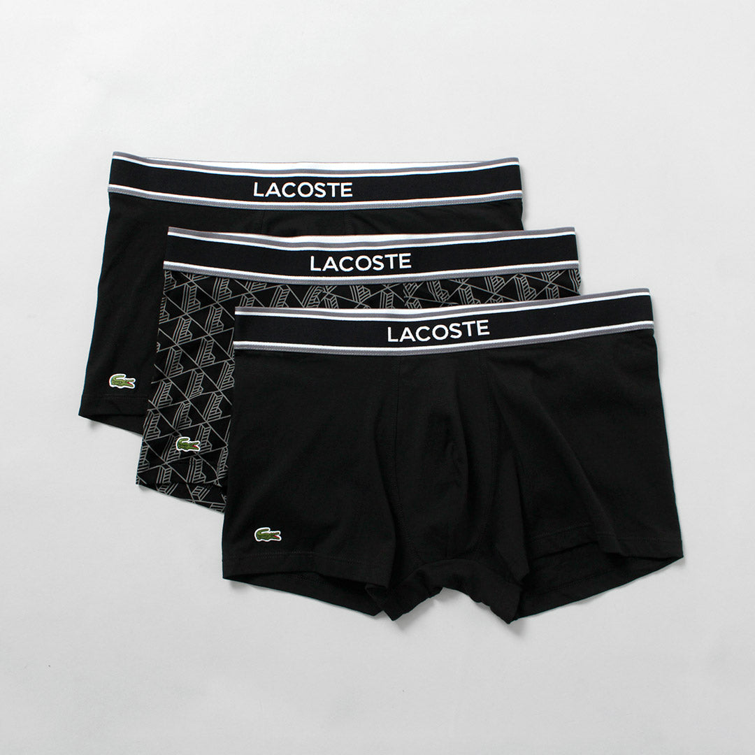 LACOSTE / Pack de 3 calzoncillos de algodón elástico con monograma y liso