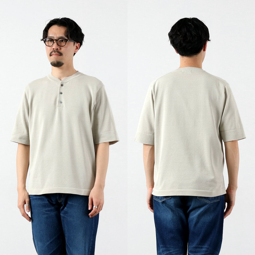 RINASCENTE / Hybrid Washable Henley Neck Knit T-Shirt