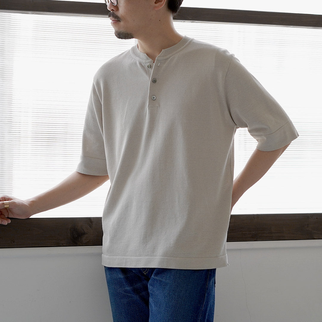 RINASCENTE / Hybrid Washable Henley Neck Knit T-Shirt