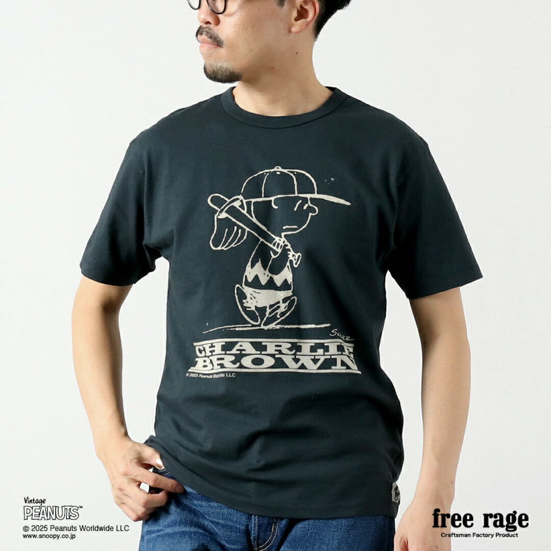 FREE RAGE / PEANUTS×프리 레이지 찰리 브라운 프린트 리사이클 코튼 반팔 티셔츠