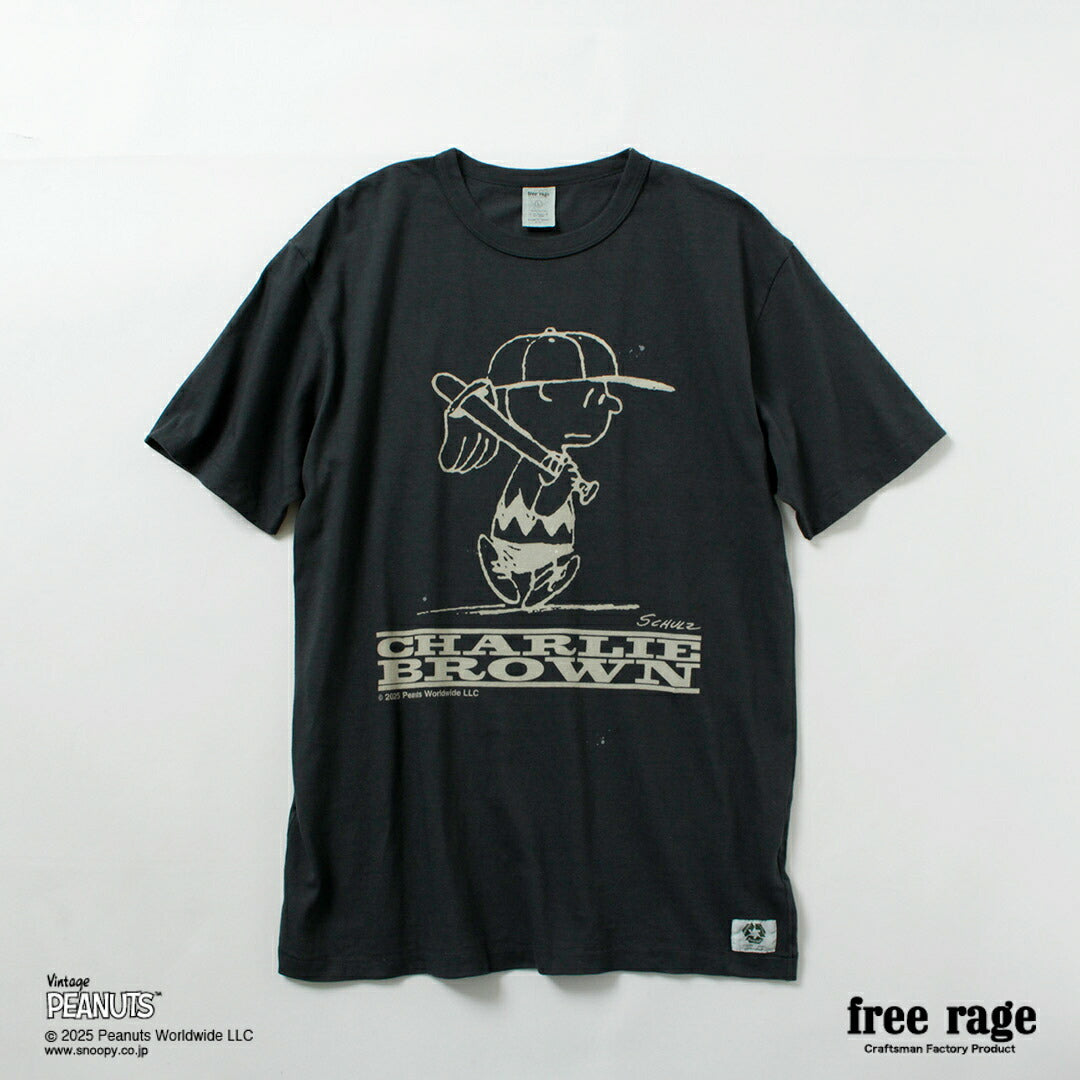 FREE RAGE / PEANUTS×프리 레이지 찰리 브라운 프린트 리사이클 코튼 반팔 티셔츠
