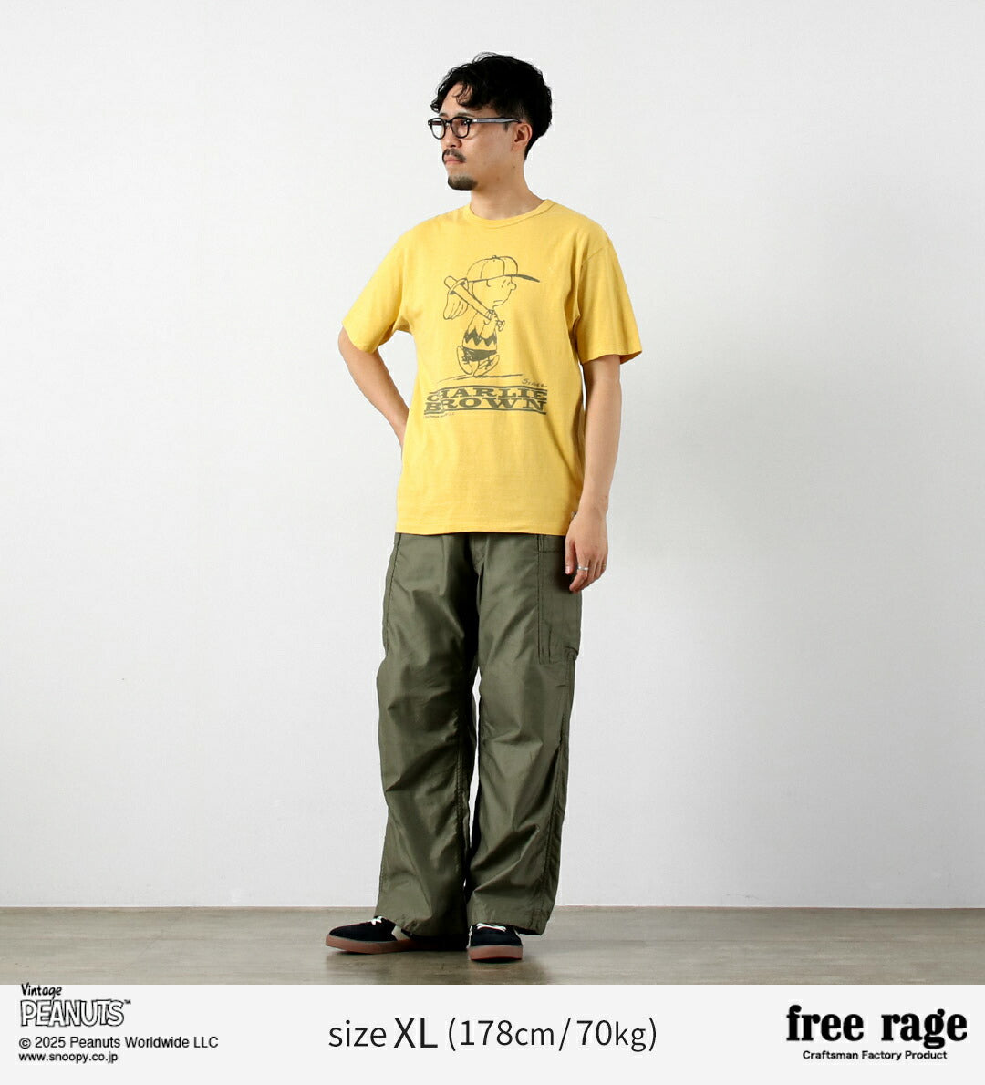 FREE RAGE / PEANUTS×프리 레이지 찰리 브라운 프린트 리사이클 코튼 반팔 티셔츠