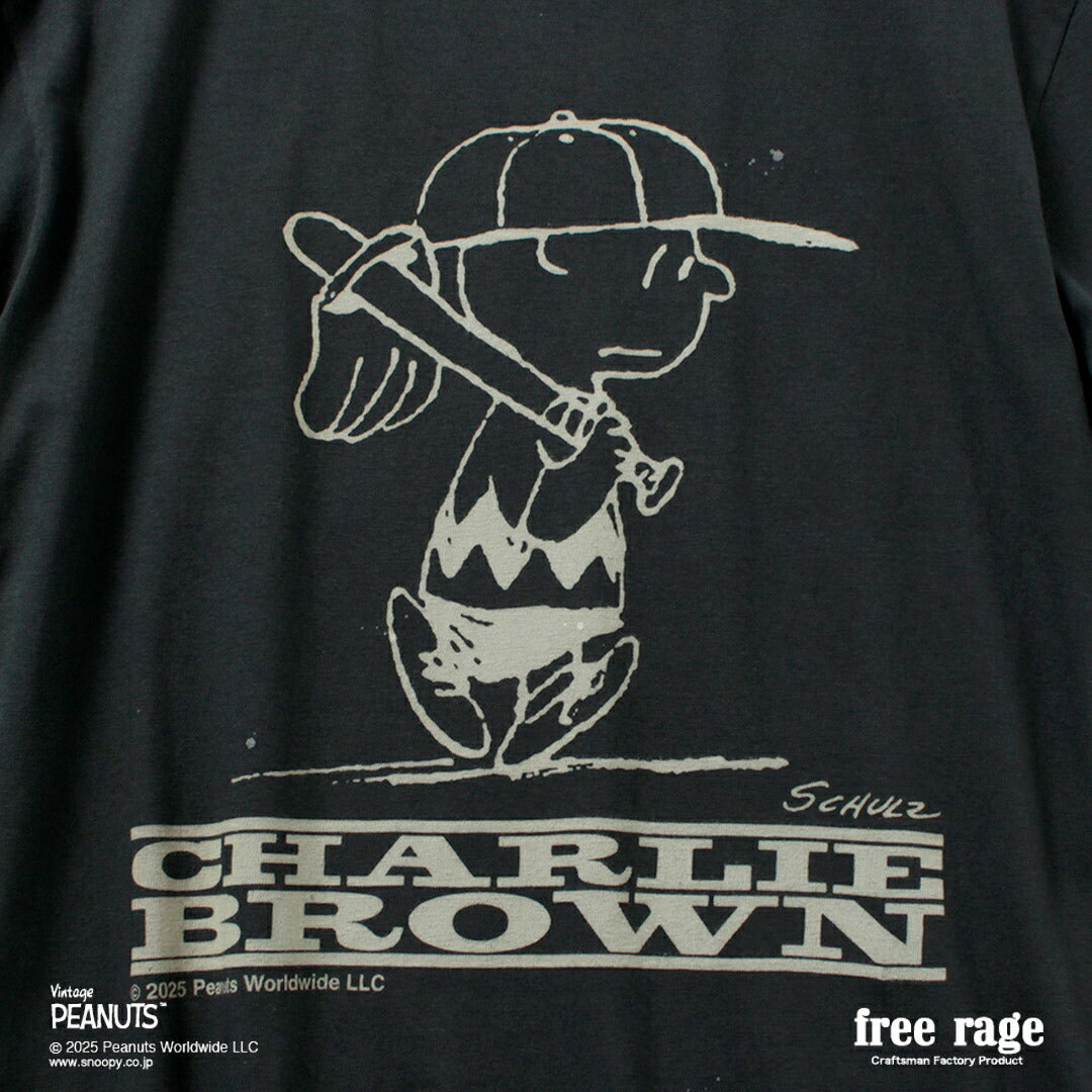 FREE RAGE / PEANUTS×프리 레이지 찰리 브라운 프린트 리사이클 코튼 반팔 티셔츠